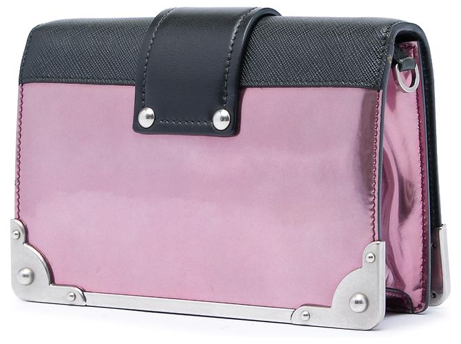 Borsa Prada Vitello Cahier metallizzata con finiture in Saffiano rosa D'oro - vista 2