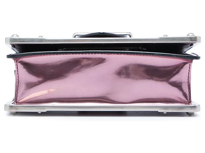 Borsa Prada Vitello Cahier metallizzata con finiture in Saffiano rosa D'oro - vista 3