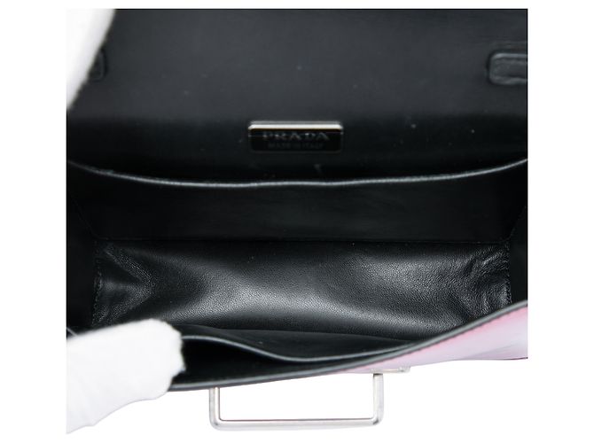 Borsa Prada Vitello Cahier metallizzata con finiture in Saffiano rosa D'oro - vista 4