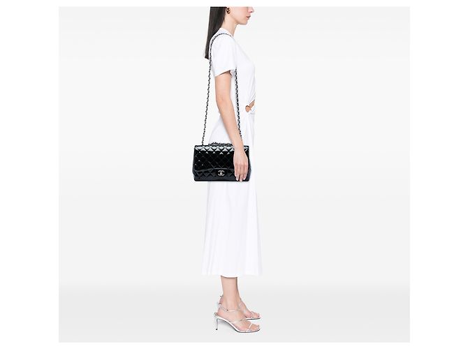 Chanel Black Jumbo Classic Patent Single Flap Nero - vista 5