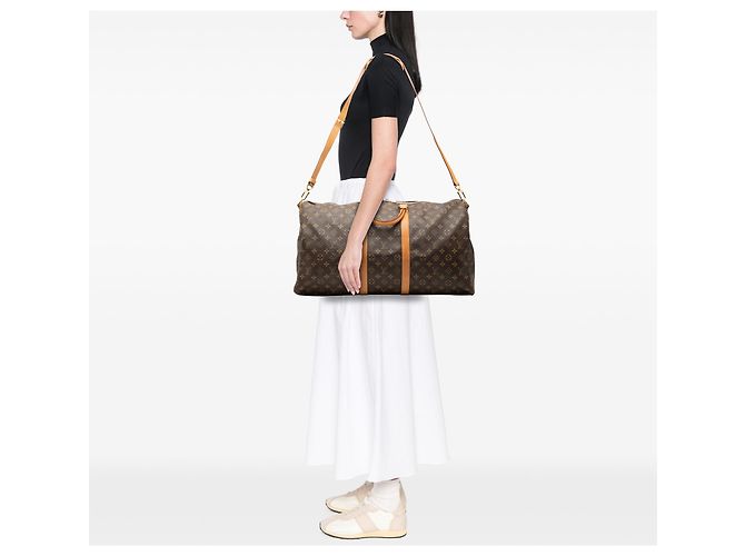 Louis Vuitton Marrone Monogram Keepall Bandouliere 55 - vista 7