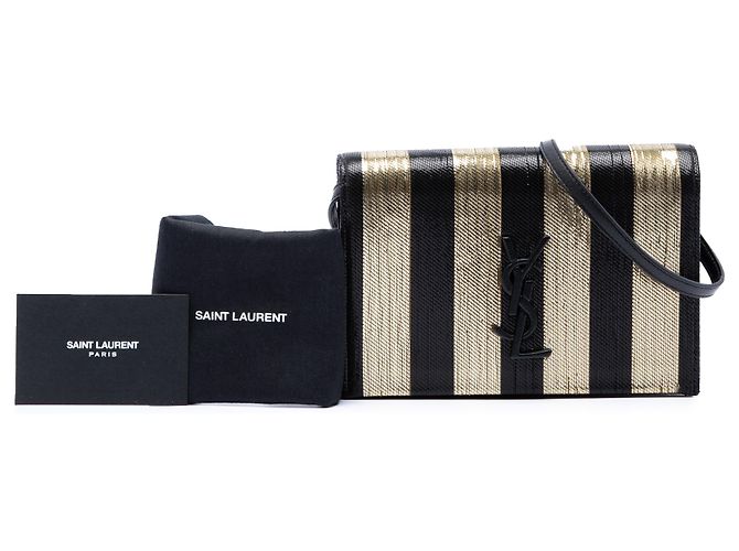 Borsa a tracolla Kate Monogram in tessuto a righe metallizzate oro Saint Laurent D'oro - vista 7