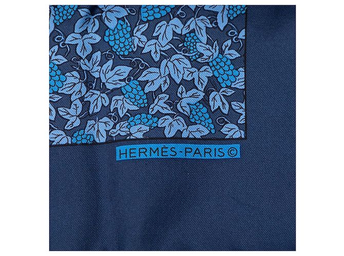 Hermès Seiden-Einstecktuch Blue Grape Vines Blau - Ansicht 3