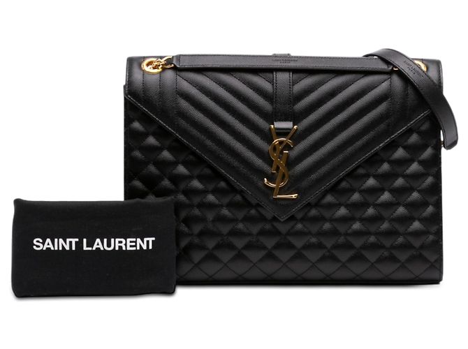 Borsa a bustina Saint Laurent nera in pelle a grana fine con monogramma triquilt Nero - vista 7