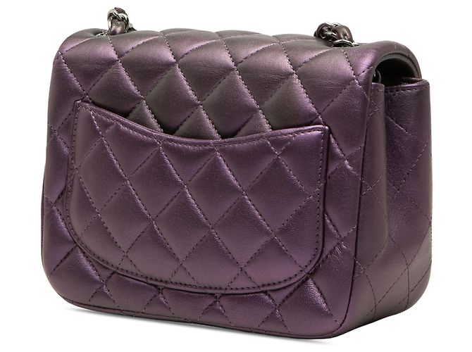 Chanel Mini Square Classic Lambskin Iridescente Single Flap Viola Porpora - vista 2