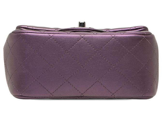 Chanel Mini Square Classic Lambskin Iridescente Single Flap Viola Porpora - vista 3