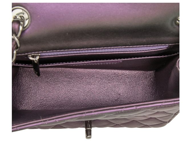 Chanel Mini Square Classic Lambskin Iridescente Single Flap Viola Porpora - vista 4