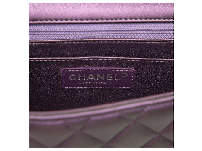 Chanel Mini Square Classic Lambskin Iridescente Single Flap Viola Porpora - vista 5