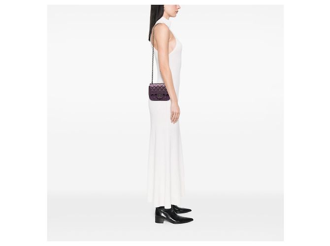 Chanel Mini Square Classic Lambskin Iridescente Single Flap Viola Porpora - vista 6