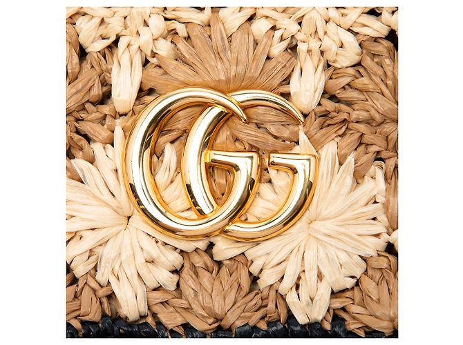 Gucci Beige Small GG Marmont in Raffia a tracolla - vista 5