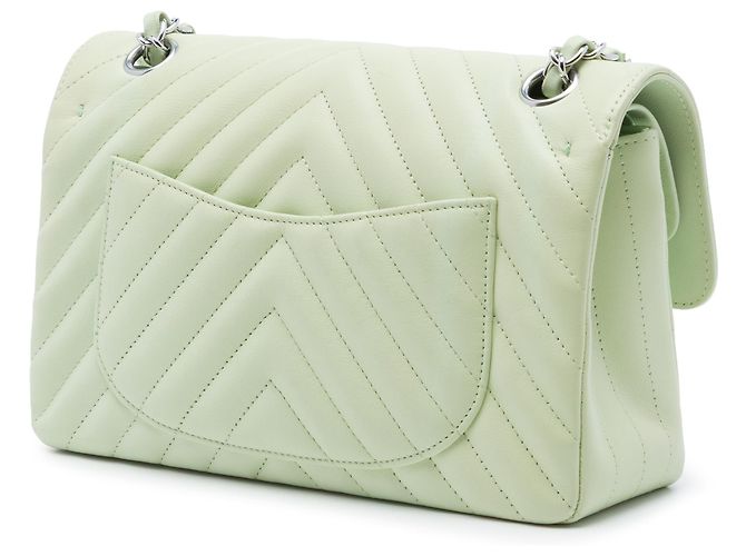 Chanel Green Small Classic Chevron Lambskin Double Flap Verde Verde chiaro - vista 2