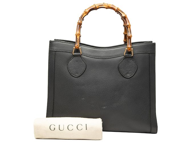 Gucci Black Medium Leather Bamboo Diana Tote Schwarz - Ansicht 7