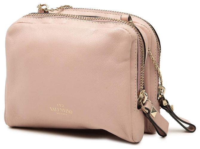 Valentino Pink Leather Rockstud Double Zip Crossbody - view 2