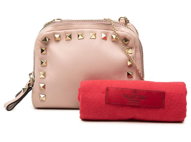 Valentino Pink Leather Rockstud Double Zip Crossbody - view 9
