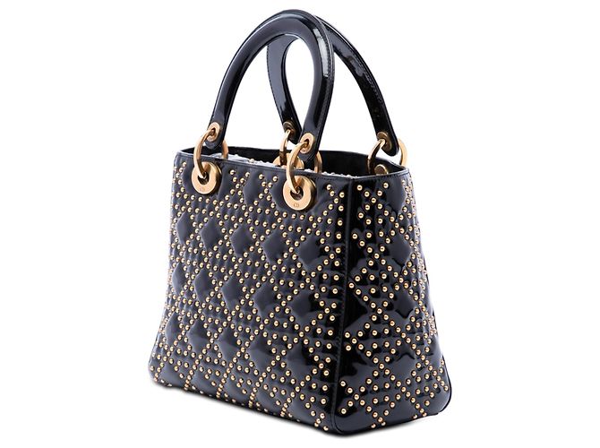 Dior Black Medium Patent Cannage Studded Supple Lady Dior Nero - vista 2