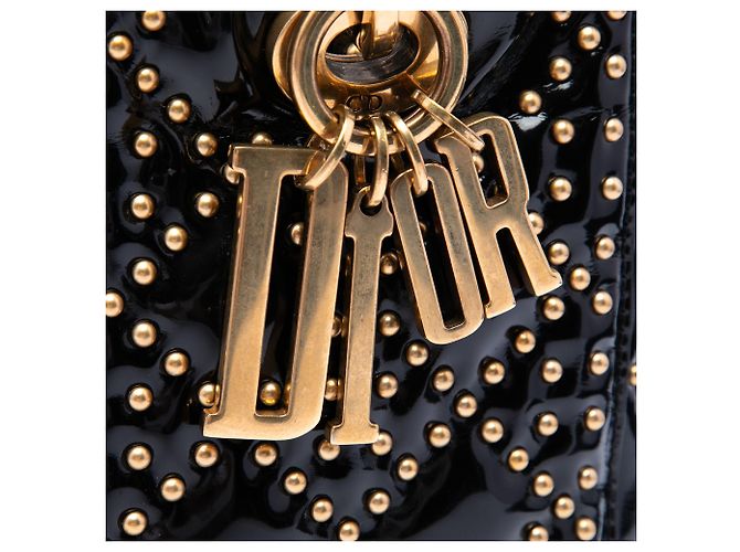 Dior Black Medium Patent Cannage Studded Supple Lady Dior Nero - vista 5