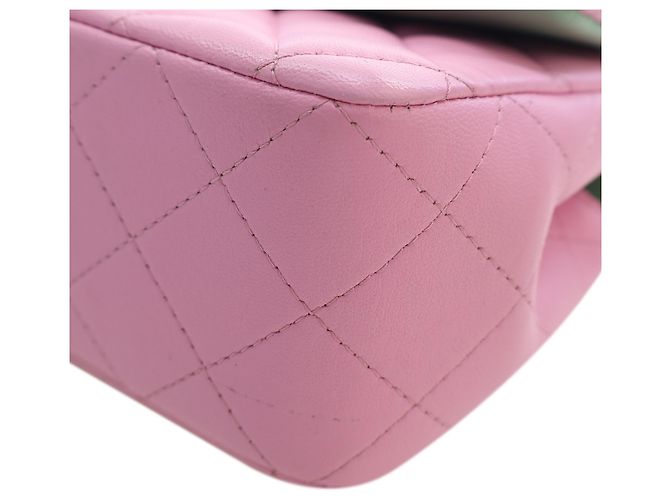 Chanel Mini Rectangular Bicolor Quilted Lambskin Top Handle Flap Rose - vue 10