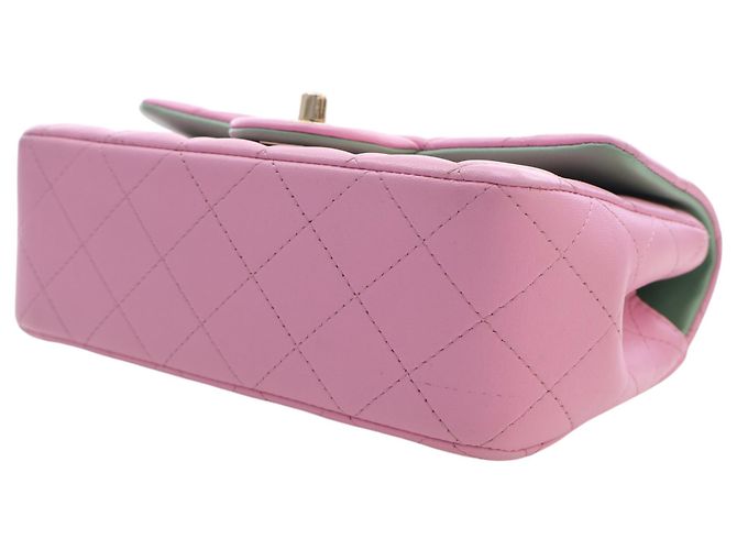 Chanel Mini Rectangular Bicolor Quilted Lambskin Top Handle Flap Rose - vue 13