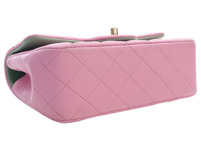 Chanel Mini Rectangular Bicolor Quilted Lambskin Top Handle Flap Rose - vue 14