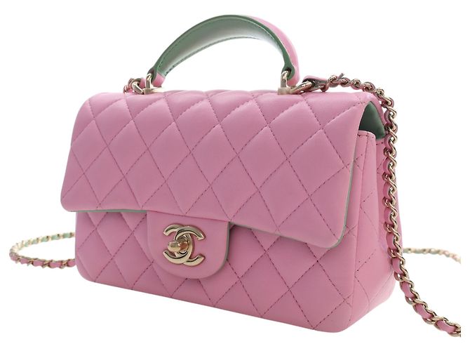 Chanel Mini Rectangular Bicolor Quilted Lambskin Top Handle Flap Rose - vue 3