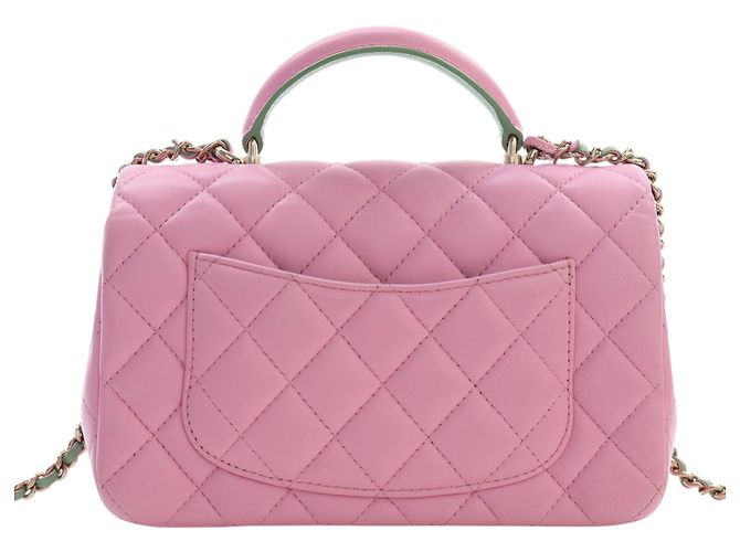 Chanel Mini Rectangular Bicolor Quilted Lambskin Top Handle Flap Rose - vue 4