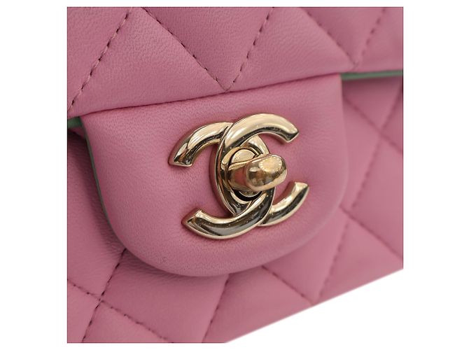 Chanel Mini Rectangular Bicolor Quilted Lambskin Top Handle Flap Rose - vue 8