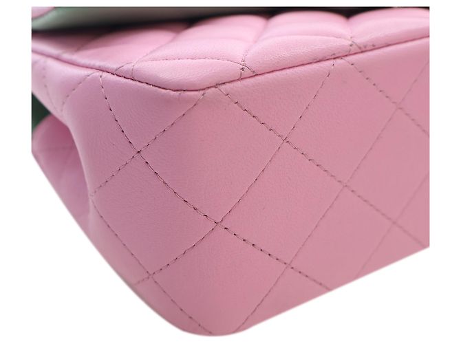 Chanel Mini Rectangular Bicolor Quilted Lambskin Top Handle Flap Rose - vue 9
