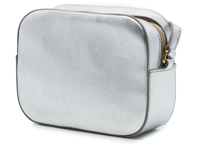 Borsa a tracolla Saint Laurent Classic Monogram in pelle di vitello metallizzata argento Small - vista 2