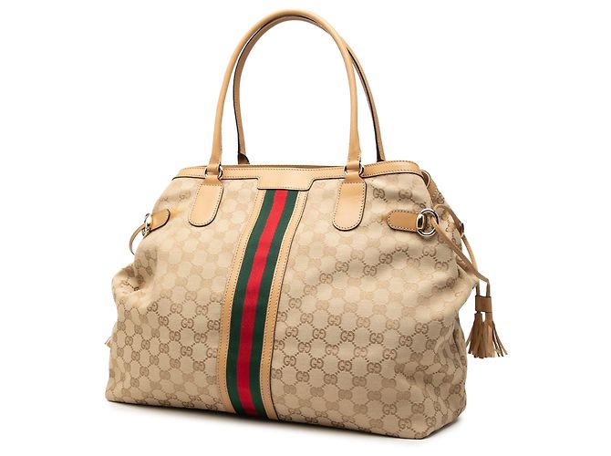 Gucci Beige GG Canvas Web Tassel Tote - Ansicht 2