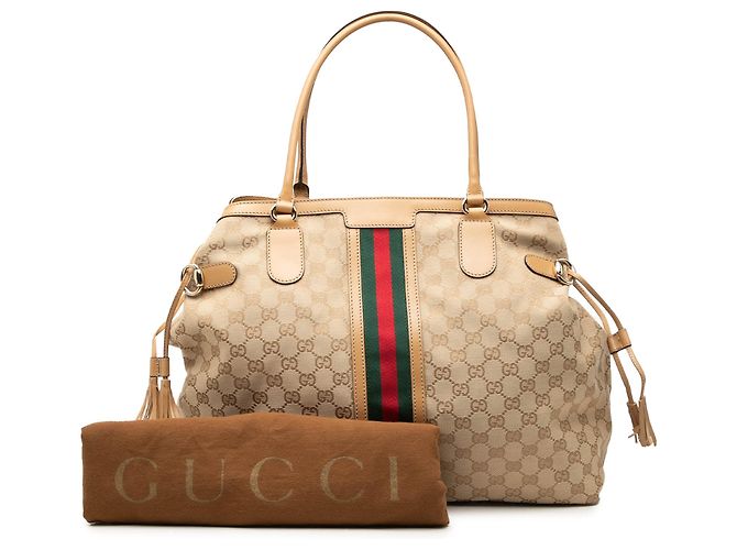 Gucci Beige GG Canvas Web Tassel Tote - Ansicht 9
