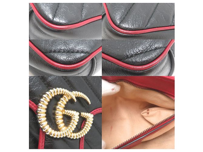 Borsa a tracolla Gucci GG Marmont con catena Nero Rosso - vista 10