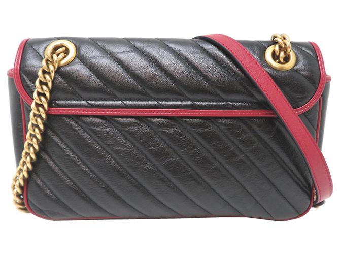 Borsa a tracolla Gucci GG Marmont con catena Nero Rosso - vista 2