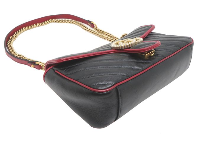 Borsa a tracolla Gucci GG Marmont con catena Nero Rosso - vista 3