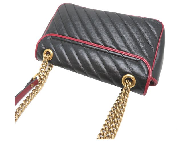 Borsa a tracolla Gucci GG Marmont con catena Nero Rosso - vista 4