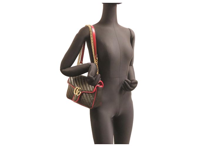 Borsa a tracolla Gucci GG Marmont con catena Nero Rosso - vista 9