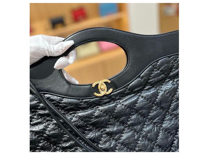 Chanel Borsa Tote in Pelle Trapuntata Nera Nero - vista 3