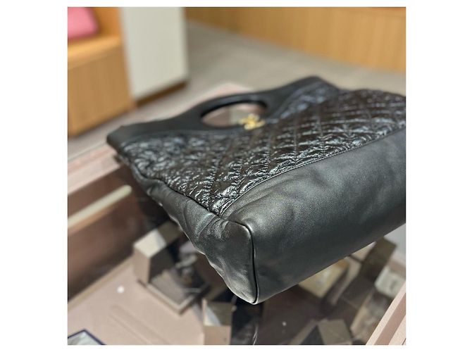 Chanel Borsa Tote in Pelle Trapuntata Nera Nero - vista 4