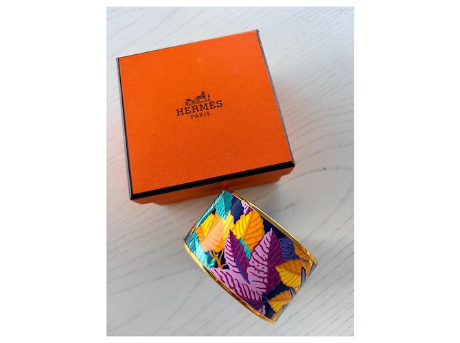 Trim Hermès Pulsera de Esmalte Ancha Colección Jungle Multicolor Dorado - vista 2