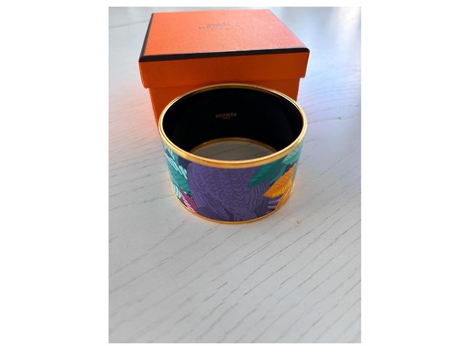 Trim Hermès Pulsera de Esmalte Ancha Colección Jungle Multicolor Dorado - vista 4