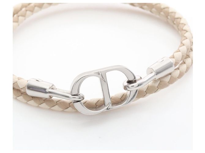 Christian Dior Bracciale Dior CD Icon in pelle e acciaio inossidabile Marrone Beige - vista 3