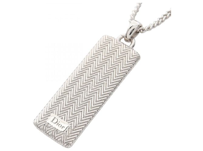 Christian Dior Collana con pendente a placca Guilloche Dior in acciaio inossidabile Argento Metallico - vista 2