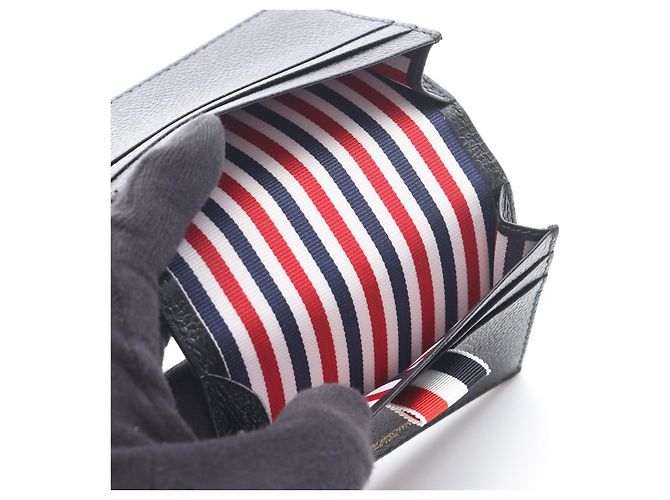 Thom Browne Double Card Holder Leather Card Case Black - view 4