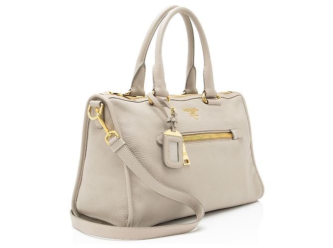 Borsa con zip Prada Vitello Daino Grigio - vista 2