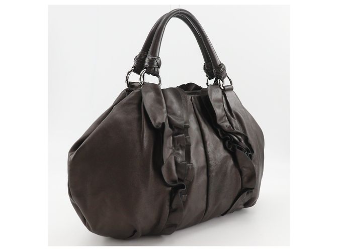 Prada Frill Leder Tote Bag Braun - Ansicht 3