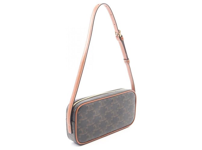 Céline CELINE Borsa a tracolla in pelle Triomphe e tela rivestita in PVC Nero - vista 2