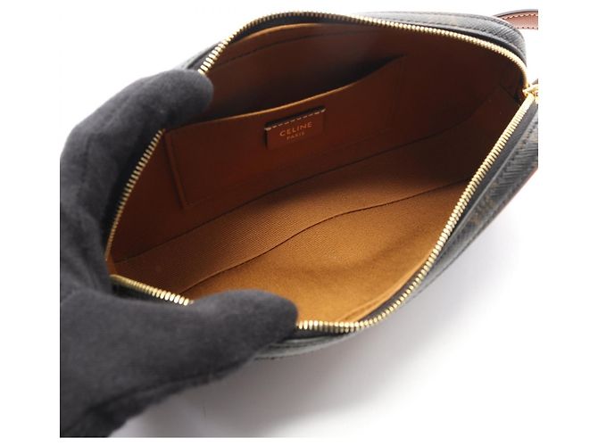 Céline CELINE Borsa a tracolla in pelle Triomphe e tela rivestita in PVC Nero - vista 3