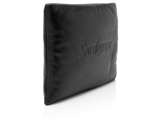 Pochette imbottita Saint Laurent in agnello con logo Nero - vista 2