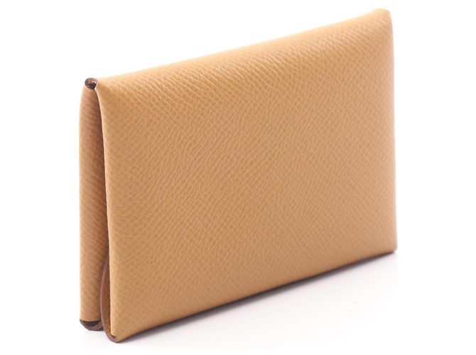 Monedero Calvi Duo de piel de becerro Hermès Castaño - vista 2