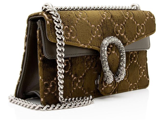 Borsa a tracolla Gucci GG Velvet Crystal Dionysus Medium E/W Marrone - vue 2