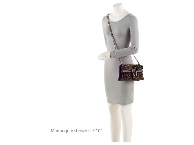 Borsa a tracolla Gucci GG Velvet Crystal Dionysus Medium E/W Marrone - vue 5